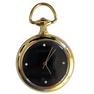 Vintage JOAN RIVERS Classic Gold Tone Black Pendant Pocket WATCH